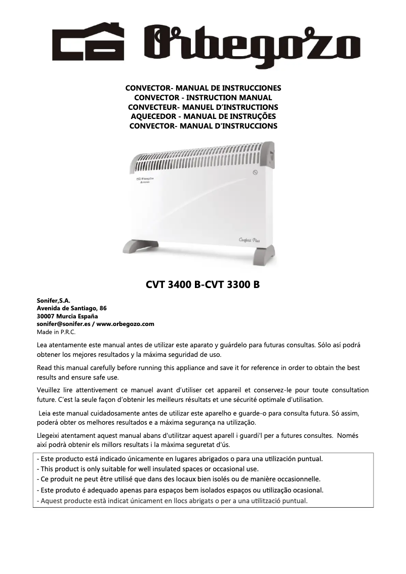 Page 1 of the manual User Manual Orbegozo CVT 3400