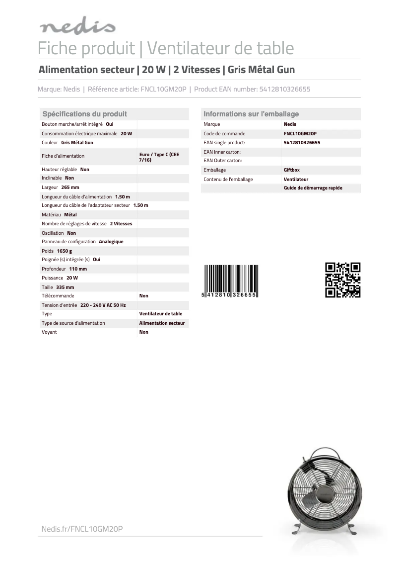 Page 1 of the manual User Manual Nedis FNCL10GM20P