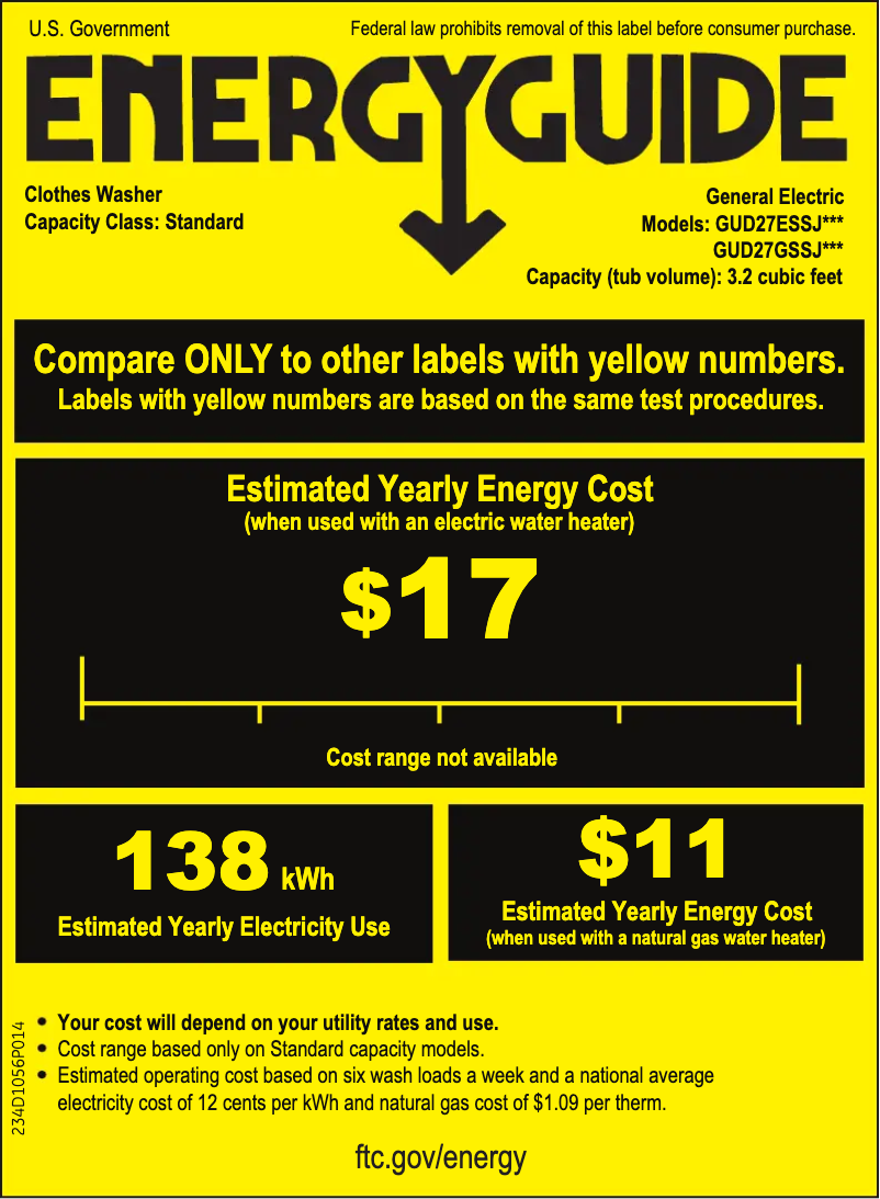 Page 1 of the manual Energy Label GE Spacemaker GUD27GSSJWW