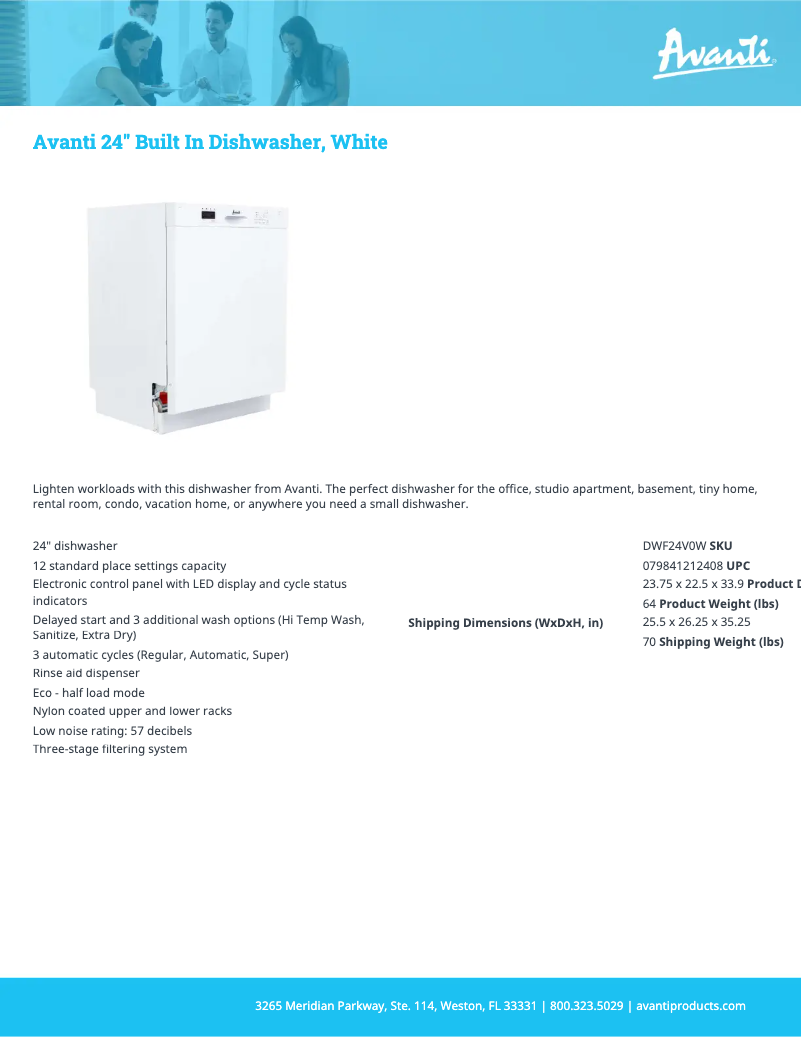 Page 1 of the manual Technical Sheet Avanti DWF24V0W