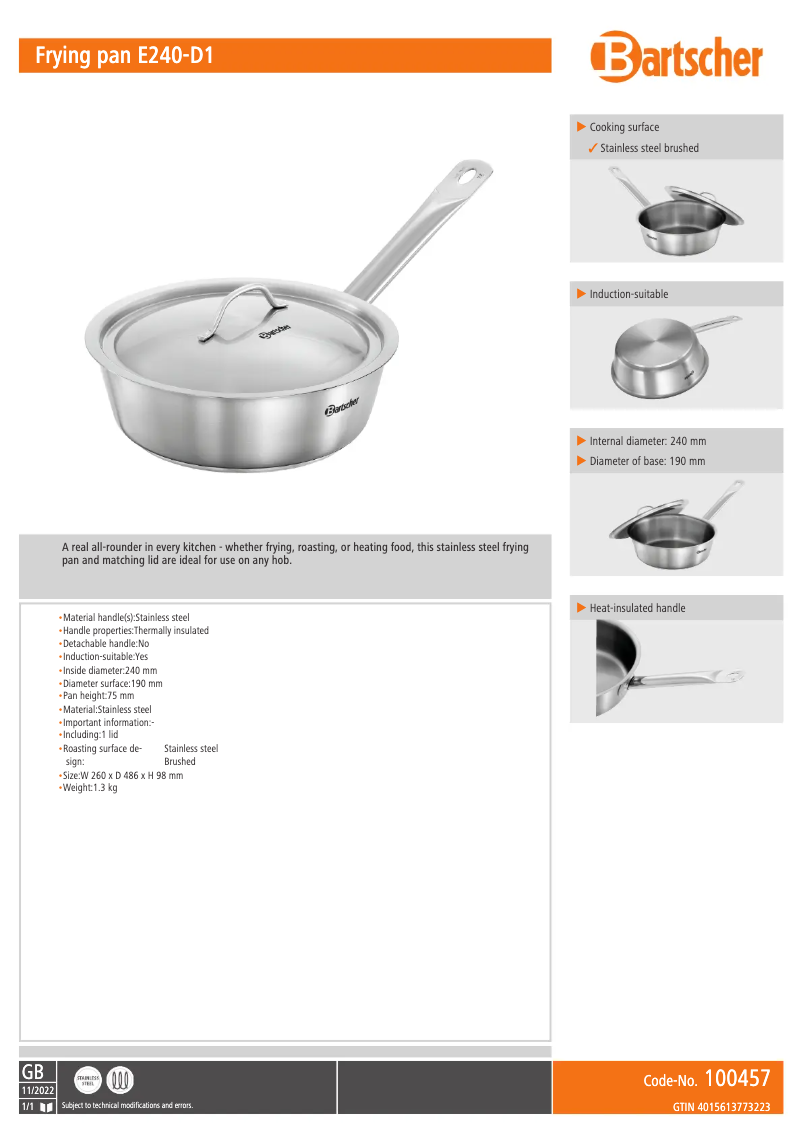 Page 1 of the manual Technical Sheet Bartscher E240-D1