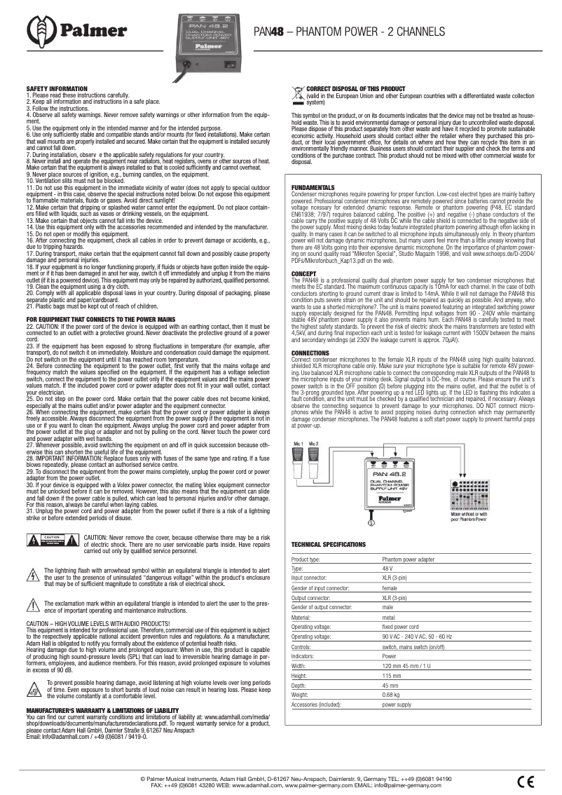 Page 1 of the manual User Manual Palmer PAN 48