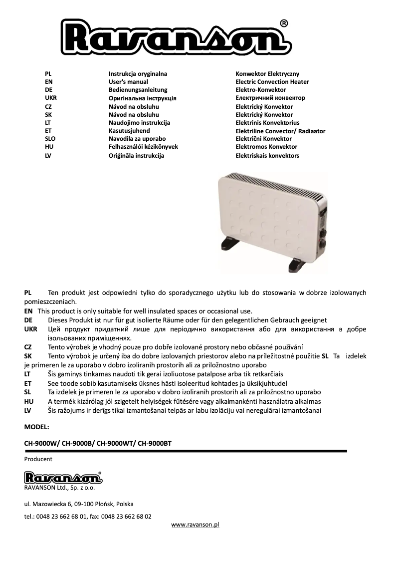 Page 1 of the manual User Manual Ravanson CH-9000WT