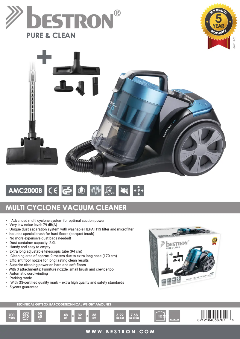 Page 1 of the manual Technical Sheet Bestron Pure & Clean AMC2000B