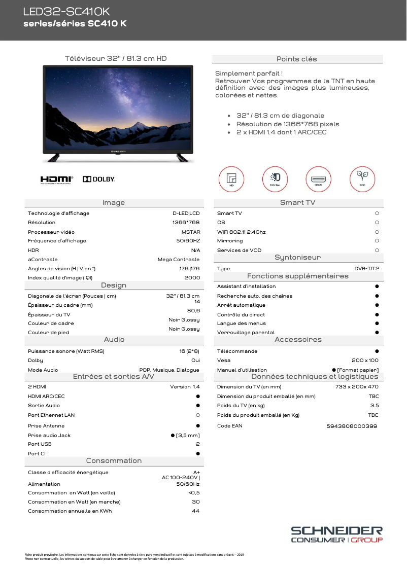 First page image of the manual for LED32-SC410K