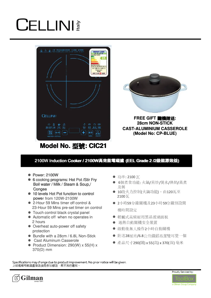 Page 1 of the manual User Manual Cellini CIC21