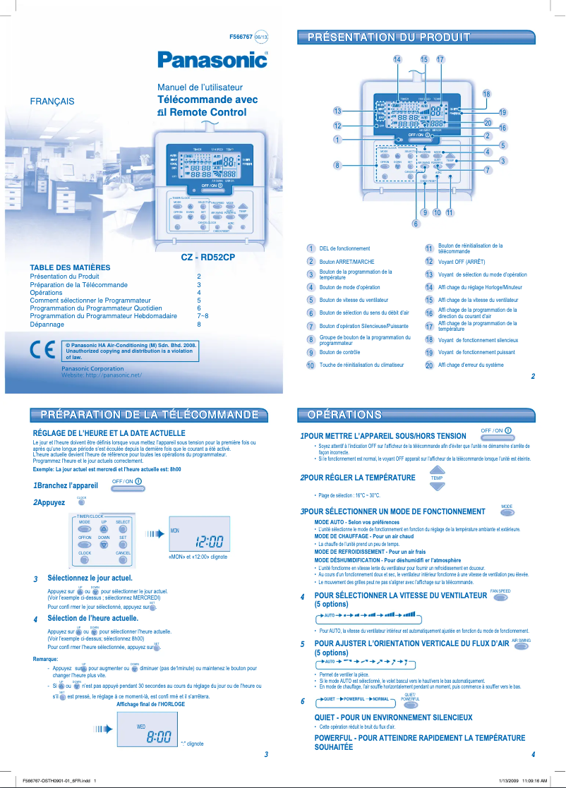 First page image of the manual for CZ-RD52CP