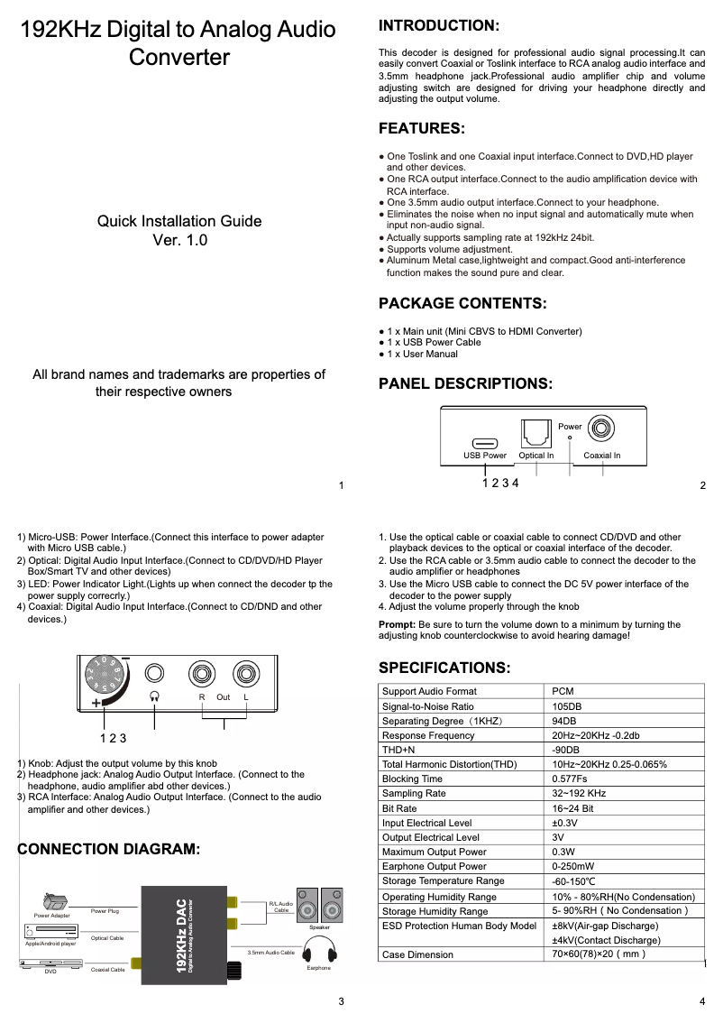 Page 1 of the manual User Manual Micro Connect MC-DAC-04