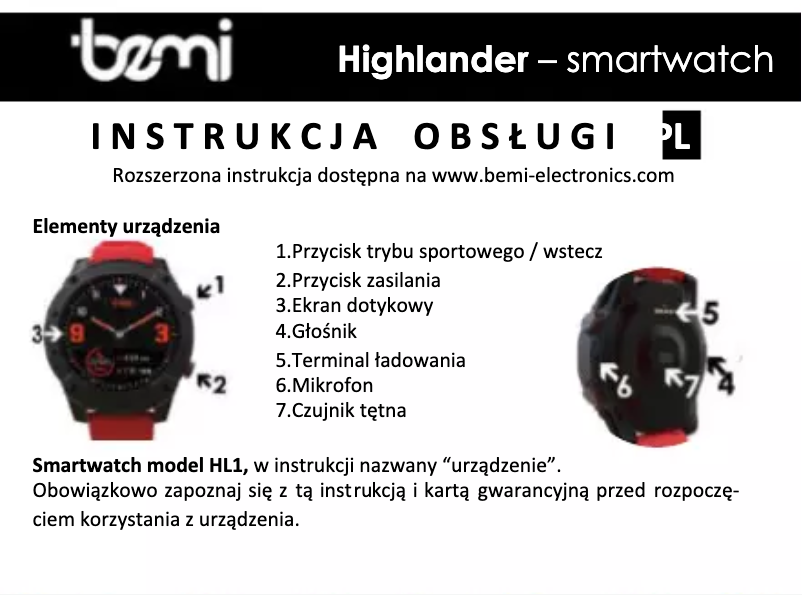 First page image of the manual for HL1