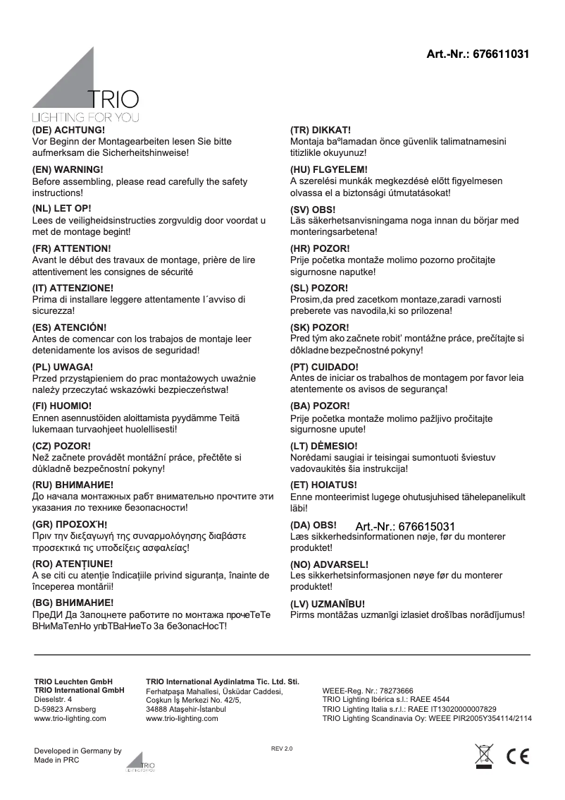 Page 1 of the manual User Manual Trio Lighting Titus 676611031