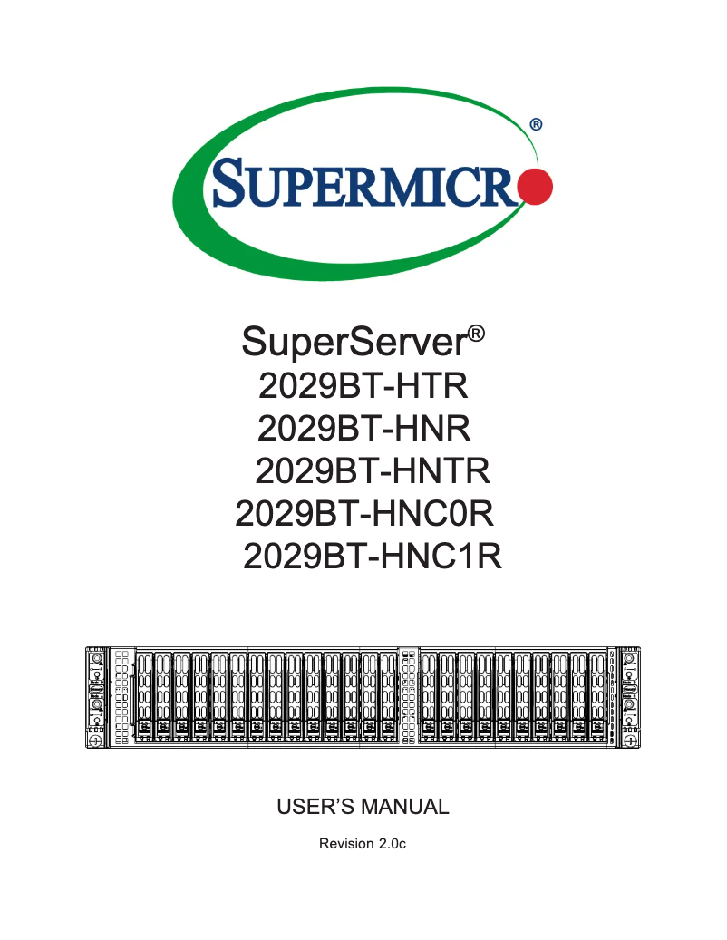 First page image of the manual for SuperServer 2029BT-HNC0R