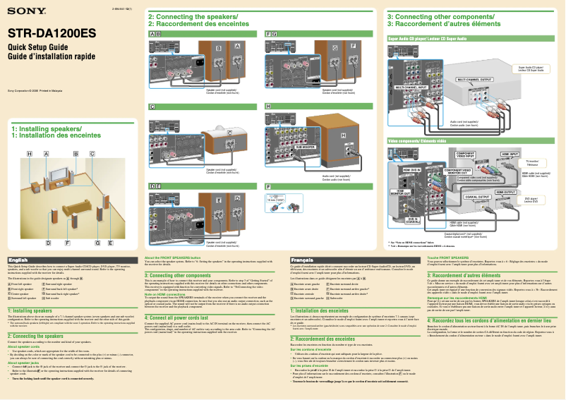 Page 1 of the manual Installation Guide Sony STR-DA1200ES
