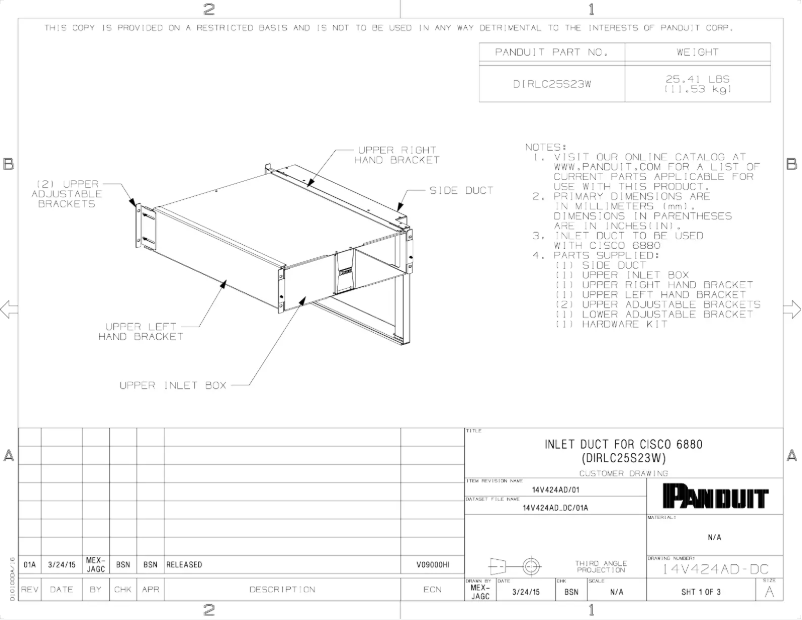 Page 1 of the manual Technical Drawing Panduit DIRLC25S23W