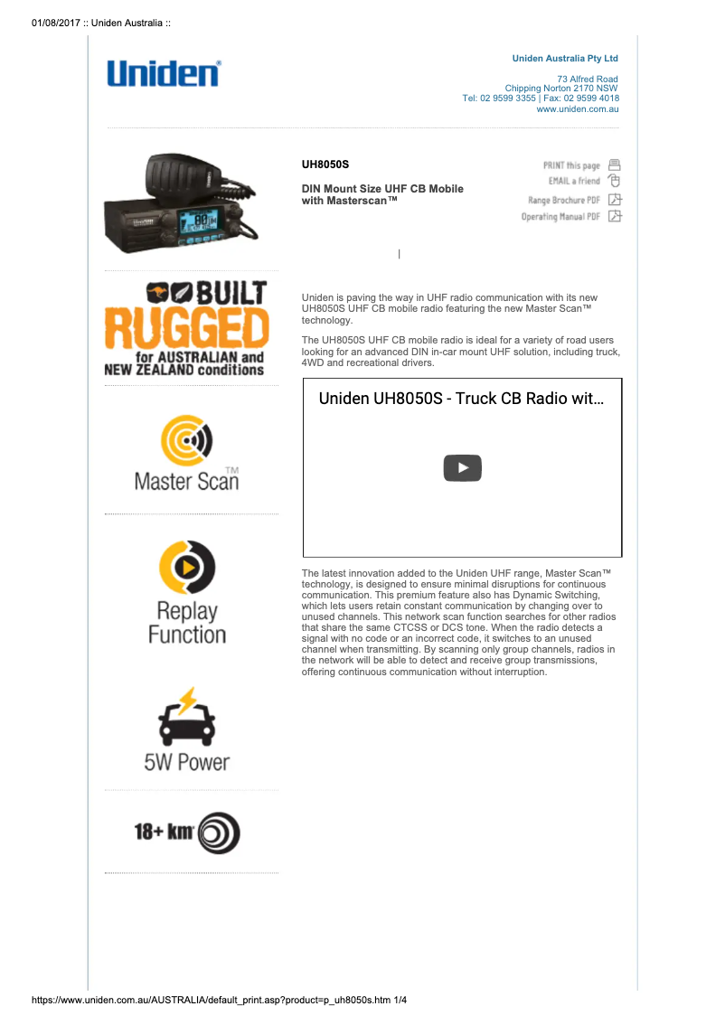 Page 1 of the manual User Manual Uniden UH8050S