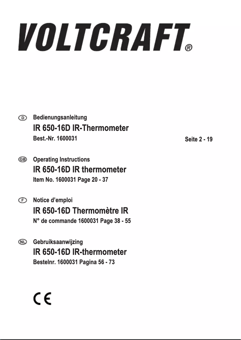Page 1 of the manual User Manual Voltcraft IR 650-16D