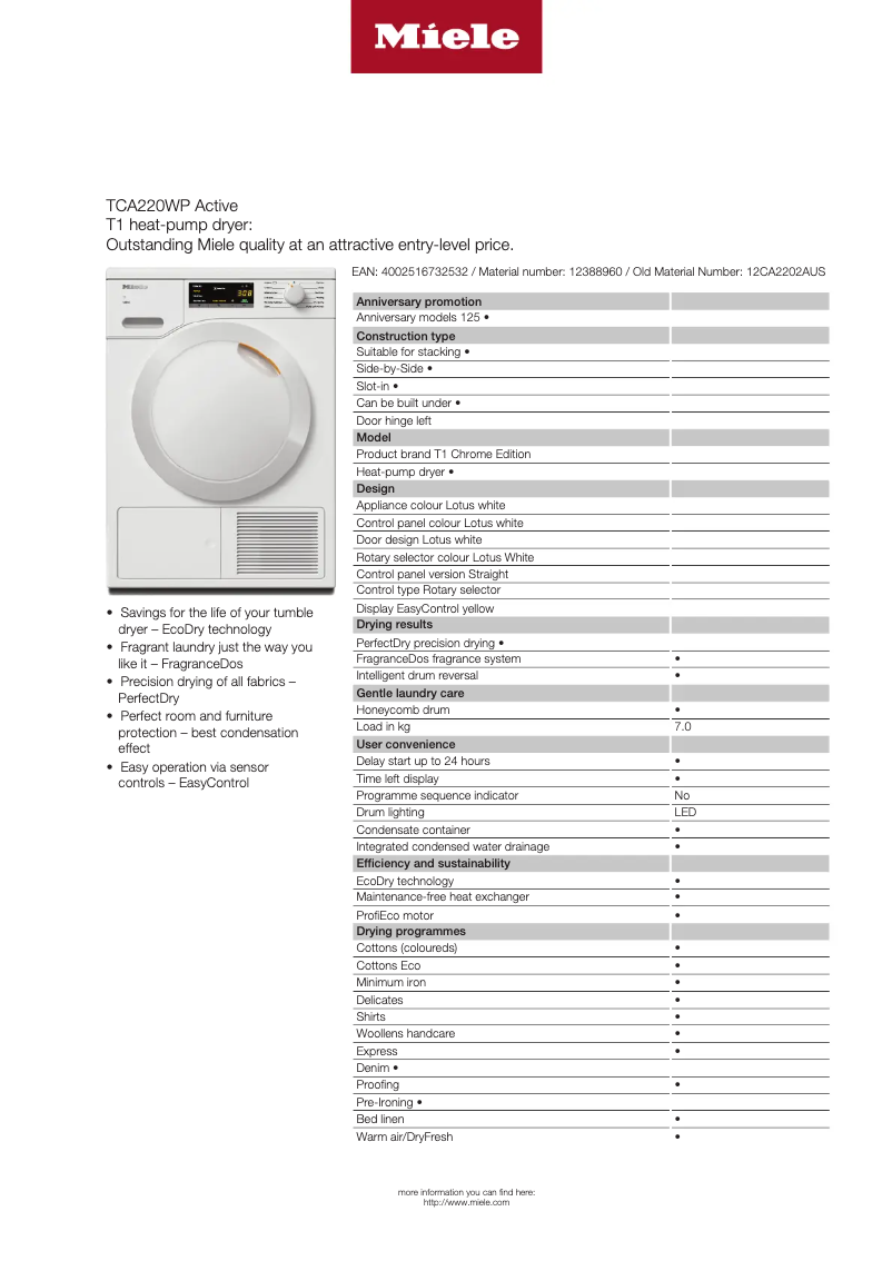 First page image of the manual for TCA220 WP