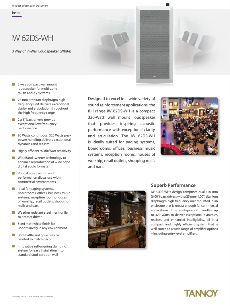 Page 1 of the manual Technical Sheet Tannoy iW 62DS