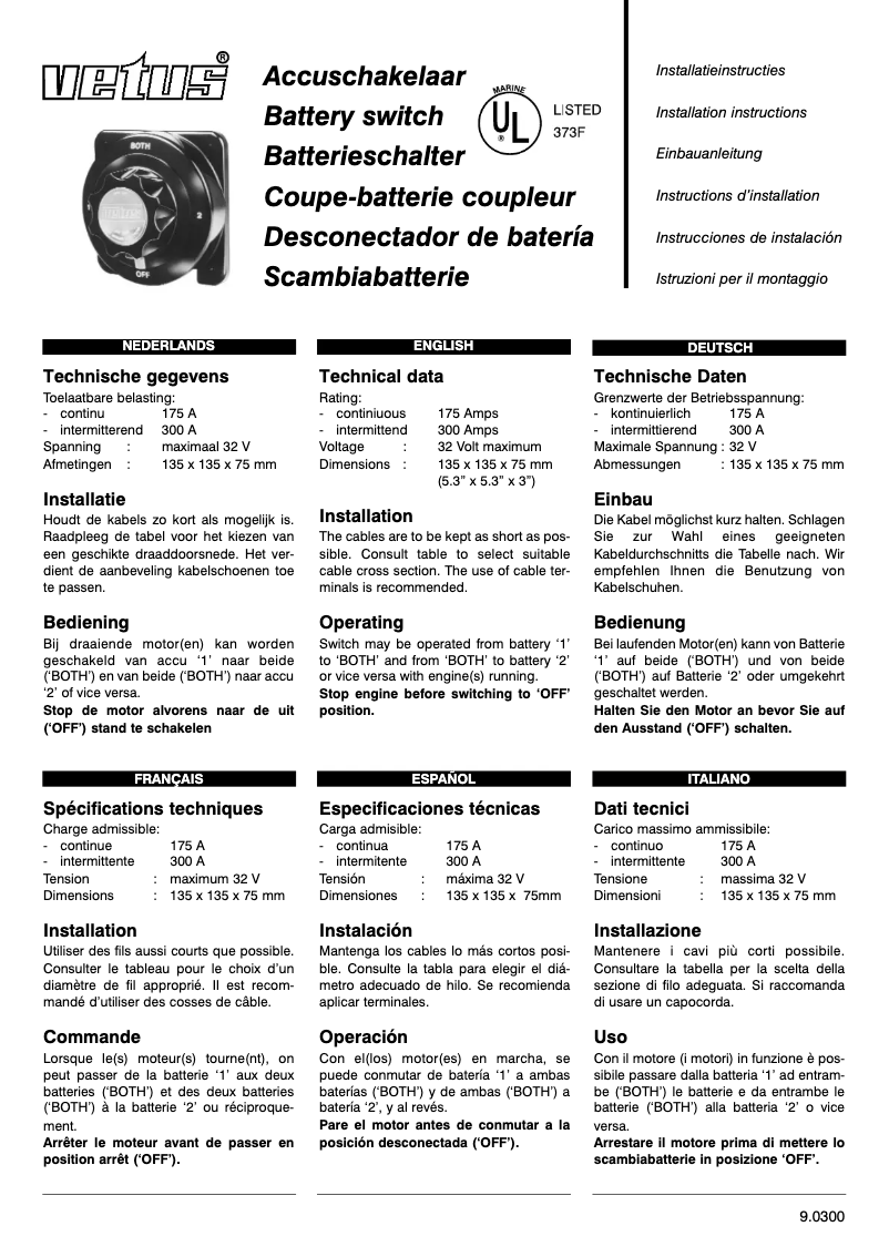 Page 1 of the manual User Manual Vetus ACCUSCH