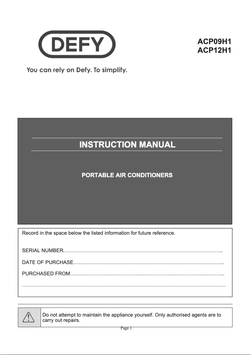 First page image of the manual for ACP09H1