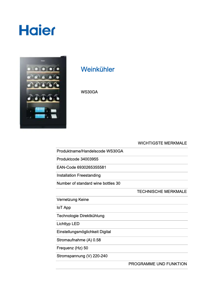 First page image of the manual for WS30GA