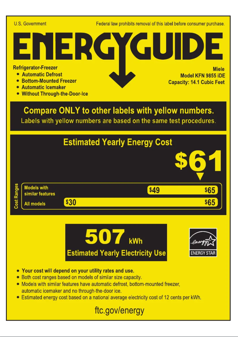 Page 1 of the manual Energy Label Miele KFN 9855 iDE