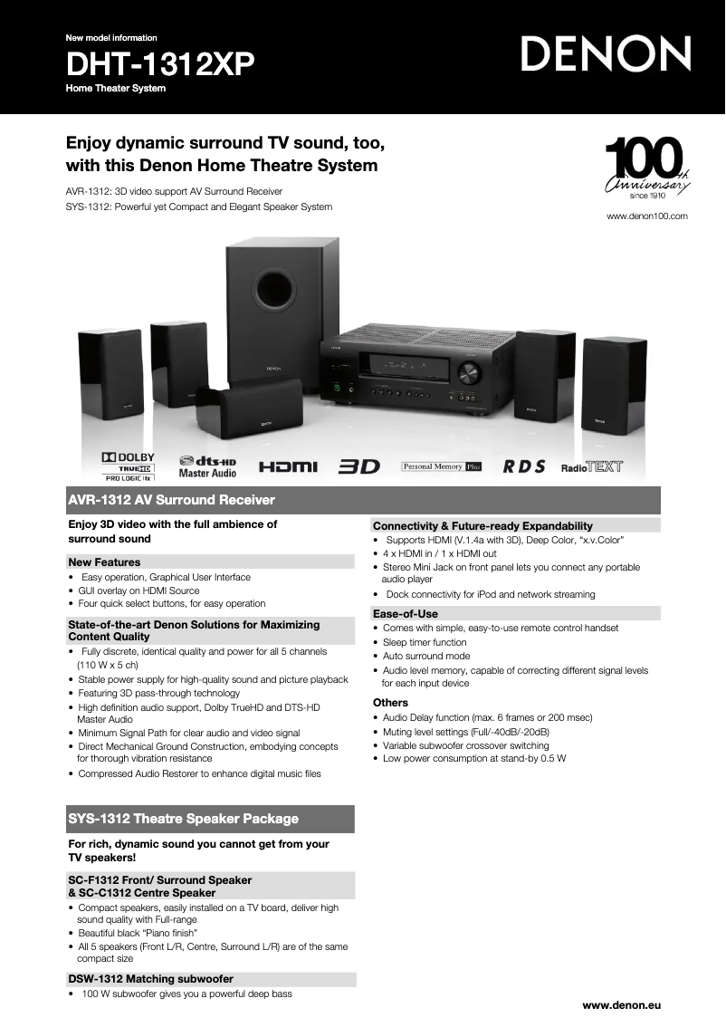 Page 1 de la notice Manuel utilisateur Denon DHT-1312XP