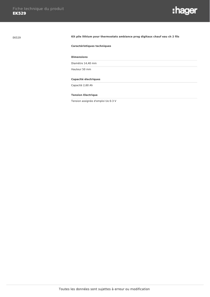 Page 1 of the manual User Manual Hager EK529