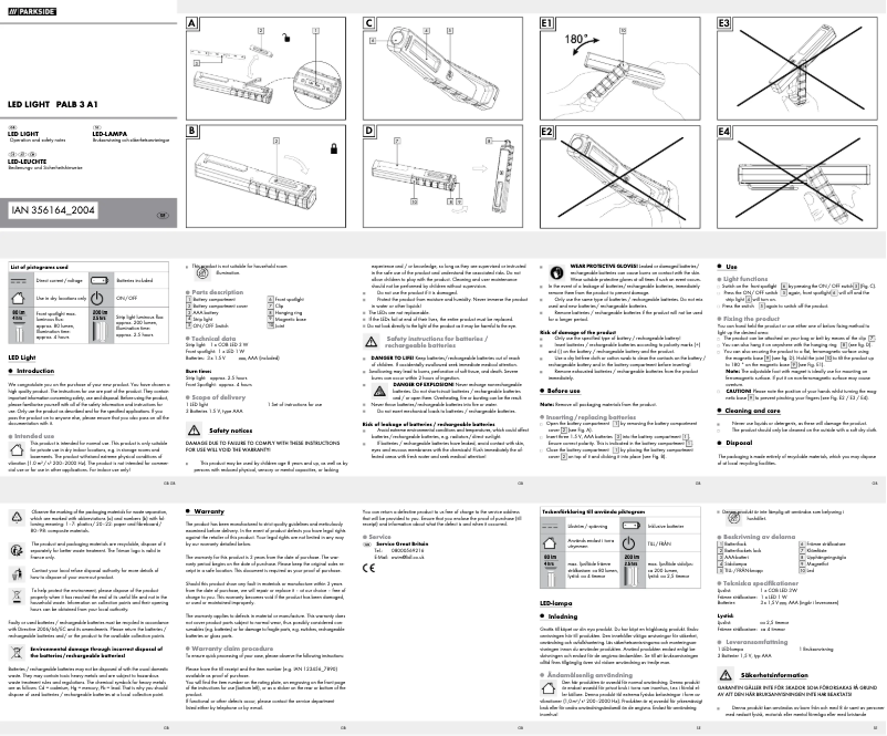 First page image of the manual for PALB 3 A1