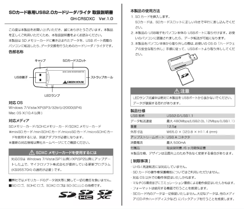 Image de la première page du manuel de l'appareil GH-CRSDXC