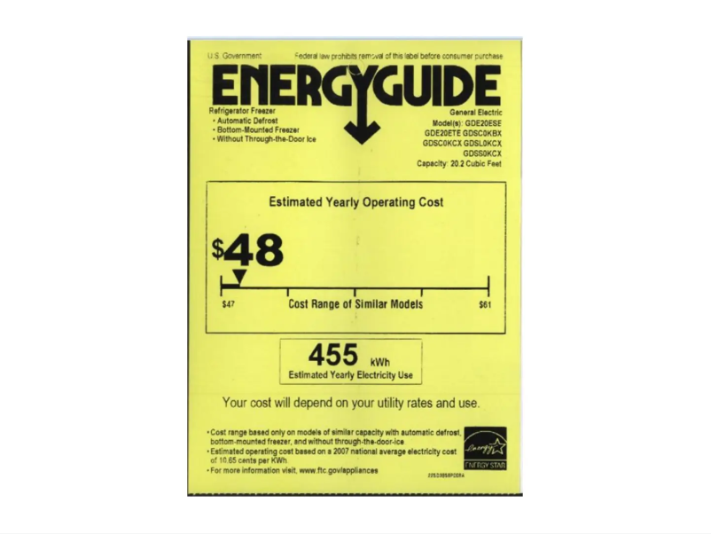 Page 1 of the manual Energy Label GE GDE20ETEWW
