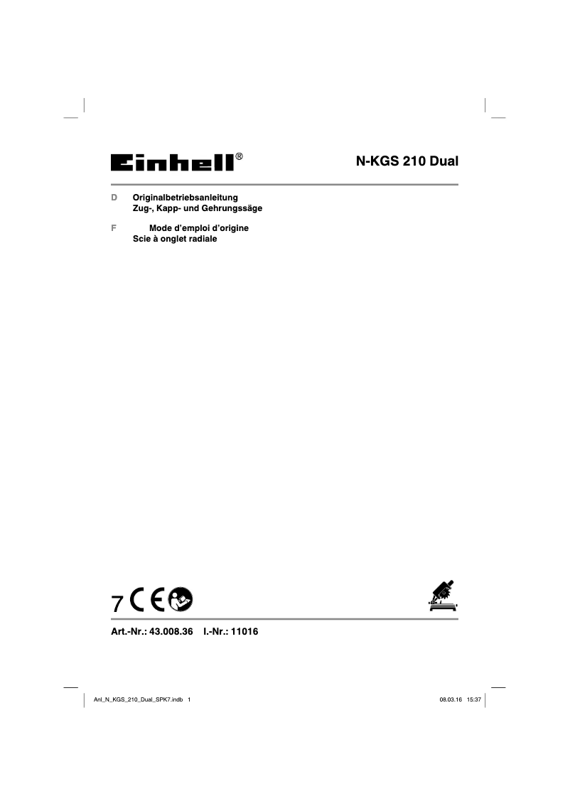 Page 1 of the manual User Manual Einhell N-KGS 210 Dual