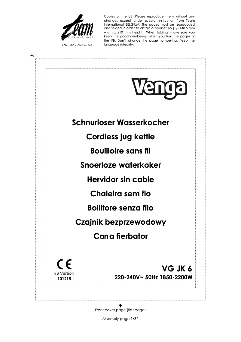 Page 1 of the manual User Manual Venga VG JK 6