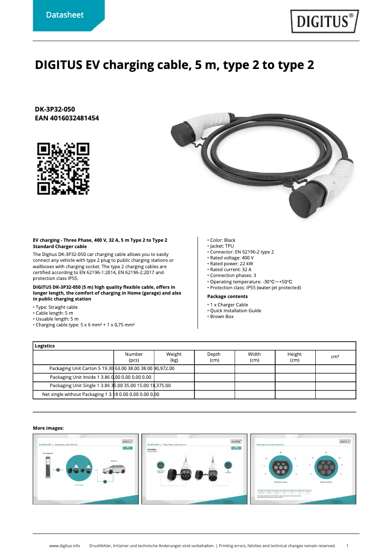 Page 1 of the manual Technical Sheet Digitus DK-3P32-050