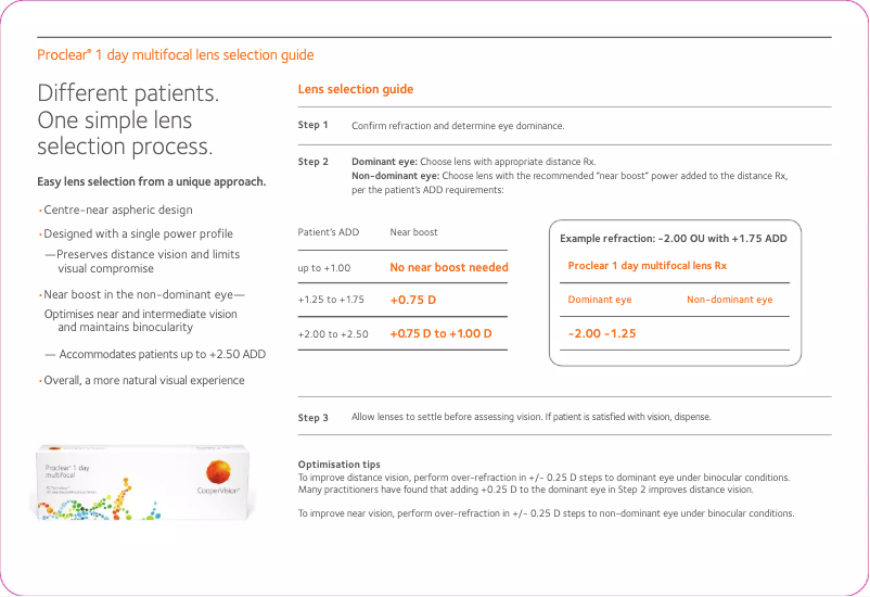 First page image of the manual for Proclear 1 Day Multifocal