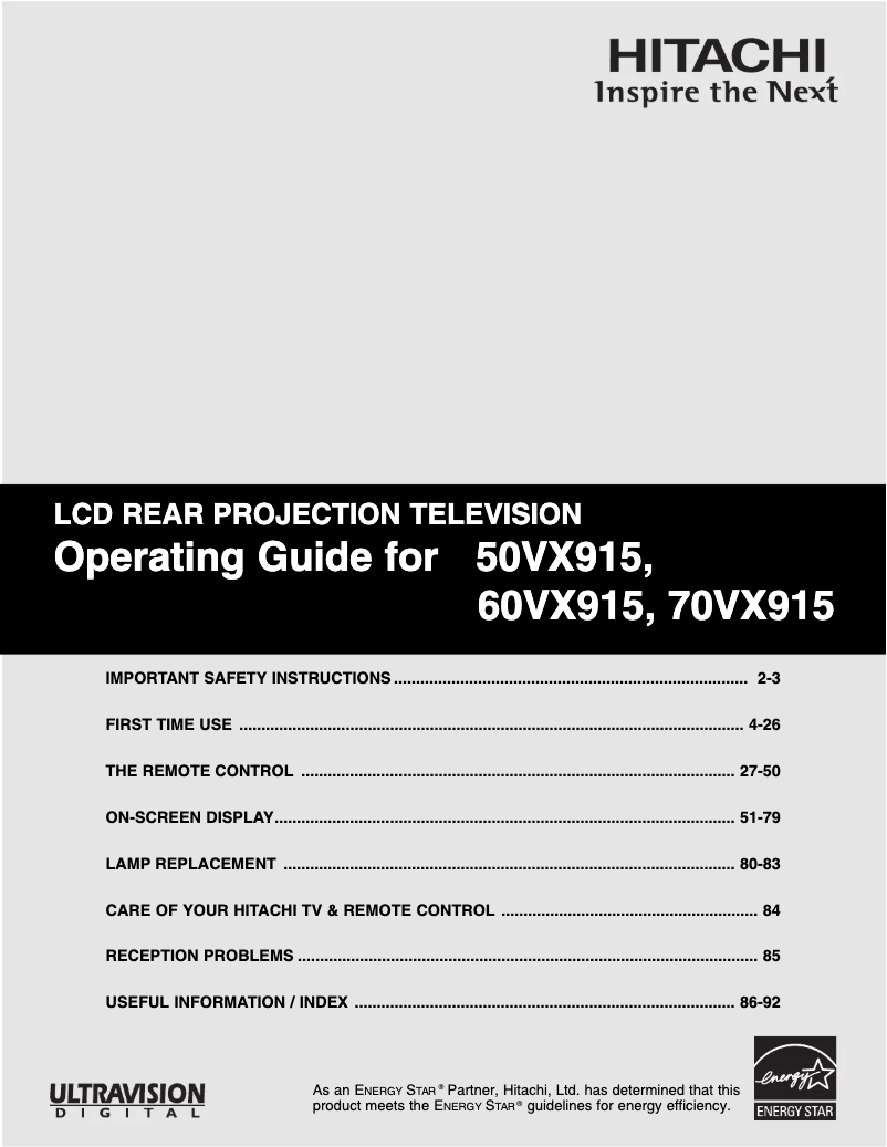 Page 1 of the manual User Manual Hitachi 60VX915