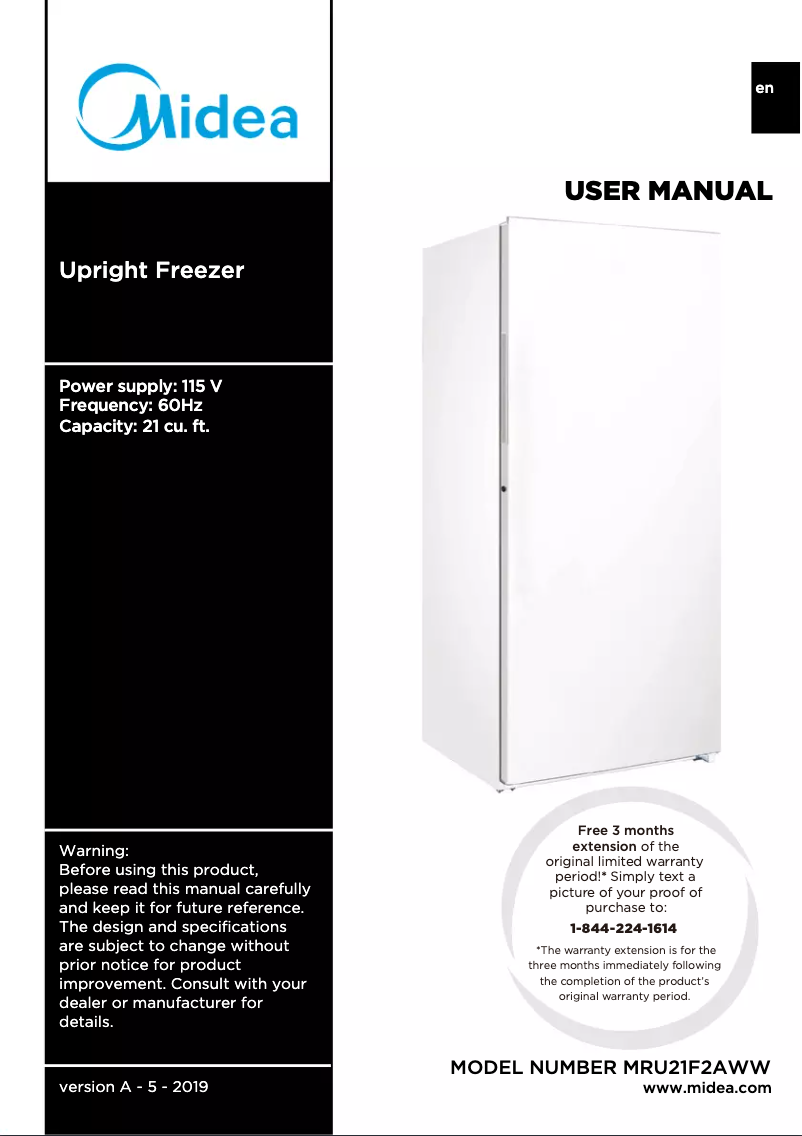 First page image of the manual for MRU21F2AWW