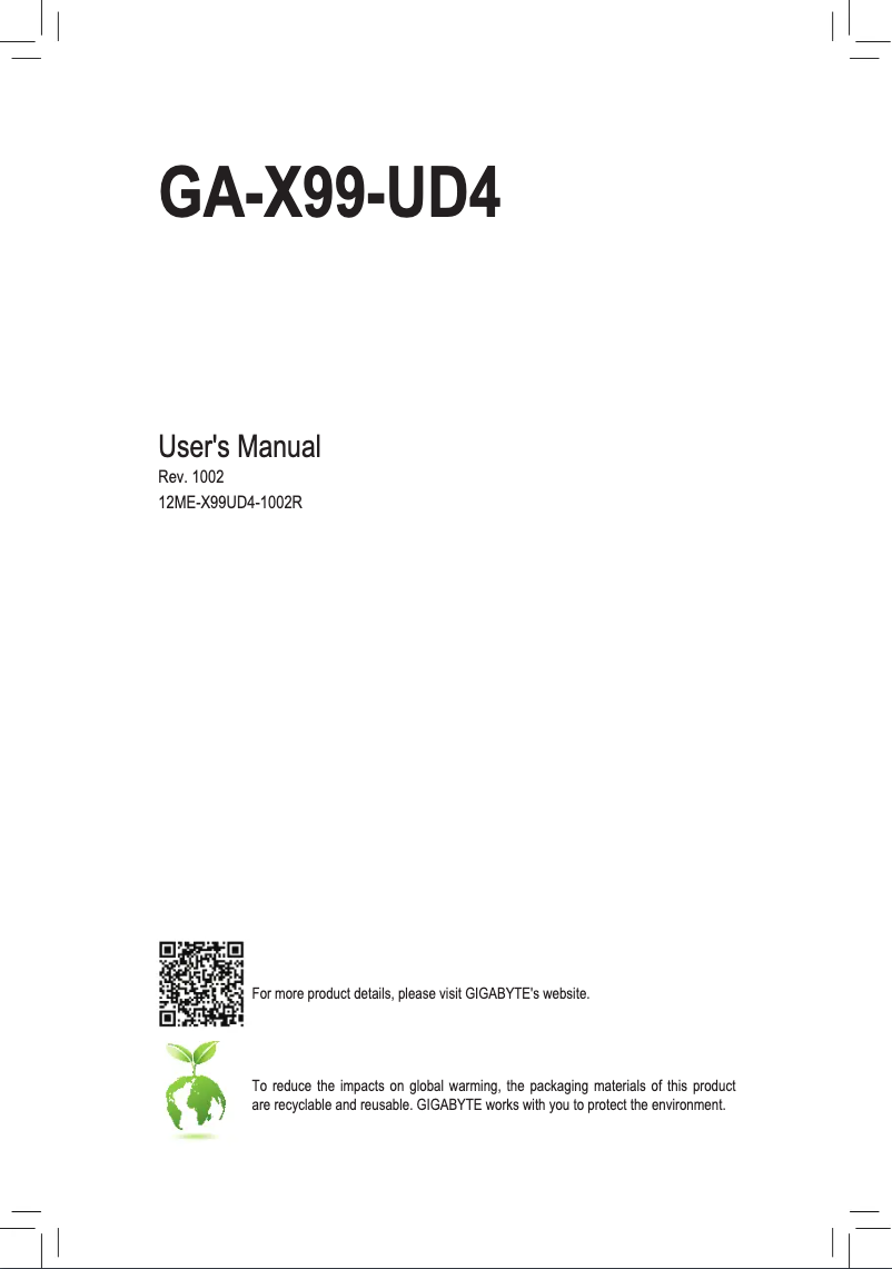 Page 1 of the manual User Manual Gigabyte GA-X99-UD4