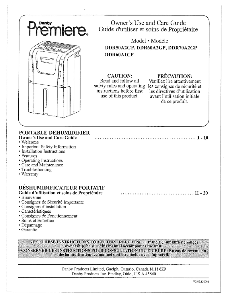 Page 1 of the manual User Manual Danby DDR70A2GP