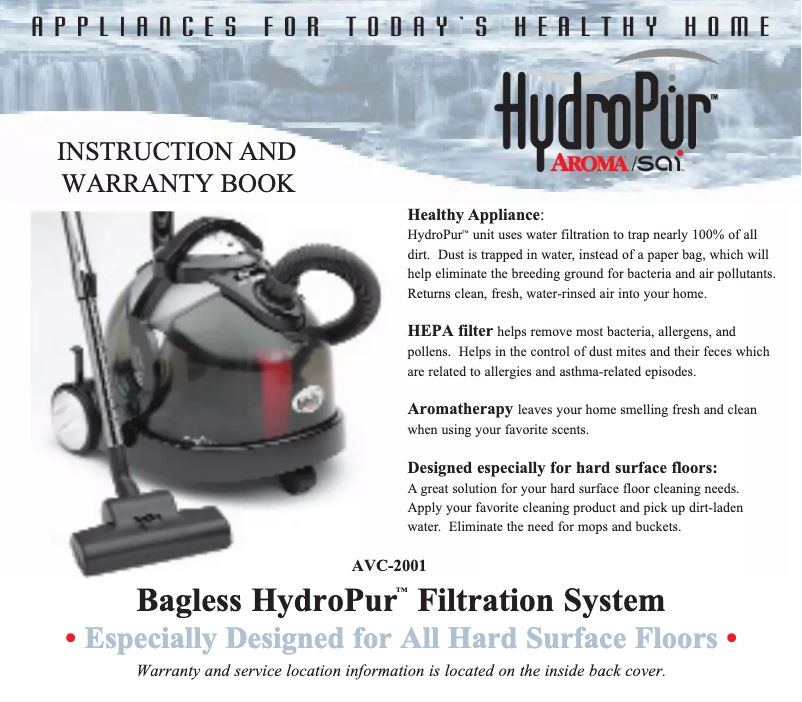 First page image of the manual for HydroPur AVC-2001