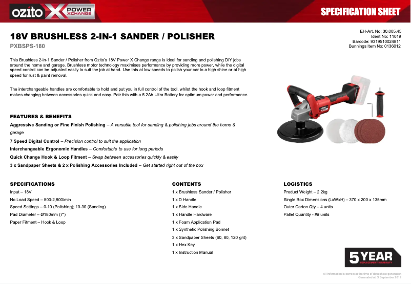 First page image of the manual for PXBSPS-180
