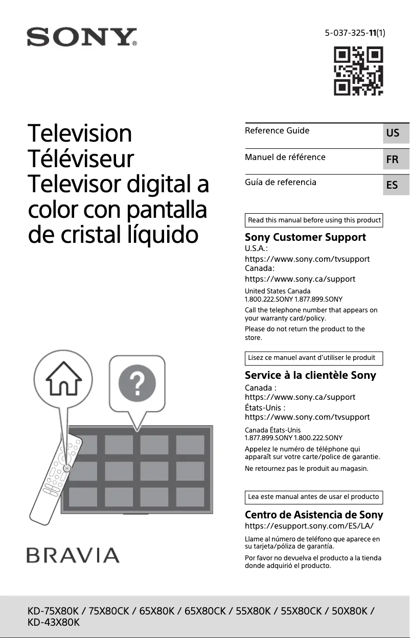Page 1 of the manual User Manual Sony KD-55X80K