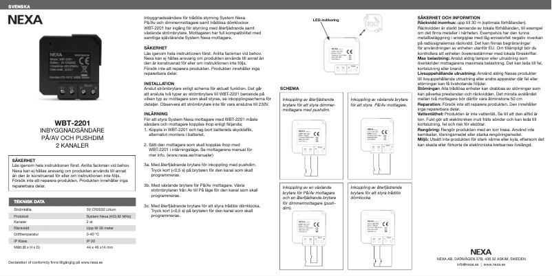 First page image of the manual for WBT-2201