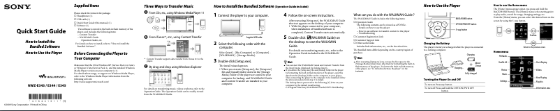 Page 1 of the manual Installation Guide Sony Walkman NWZ-E344