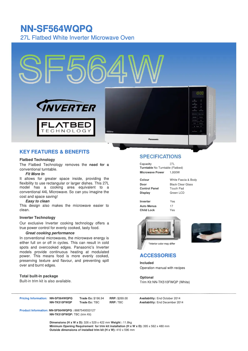 Page 1 of the manual Technical Sheet Panasonic Inverter NN-SF564W