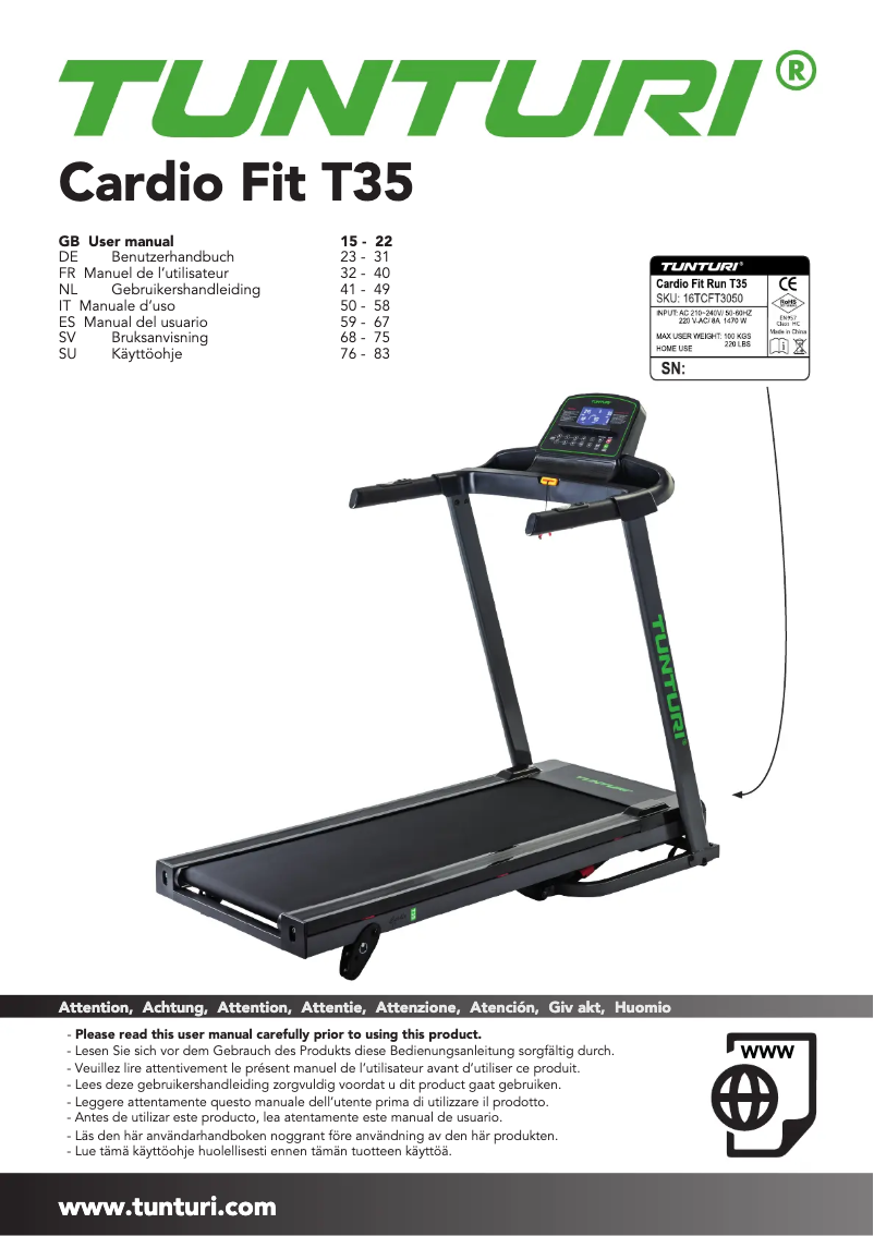 First page image of the manual for Cardio Fit T35