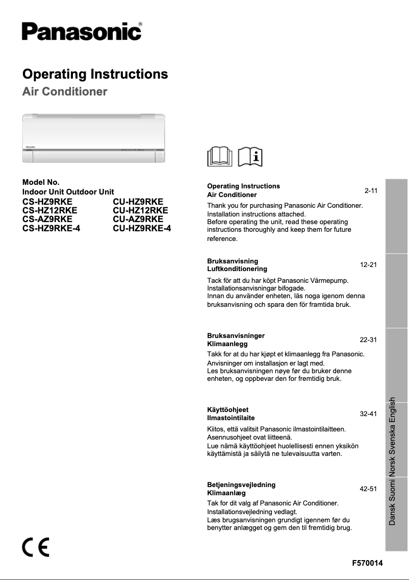 Page 1 of the manual User Manual Panasonic CS-HZ12RKE