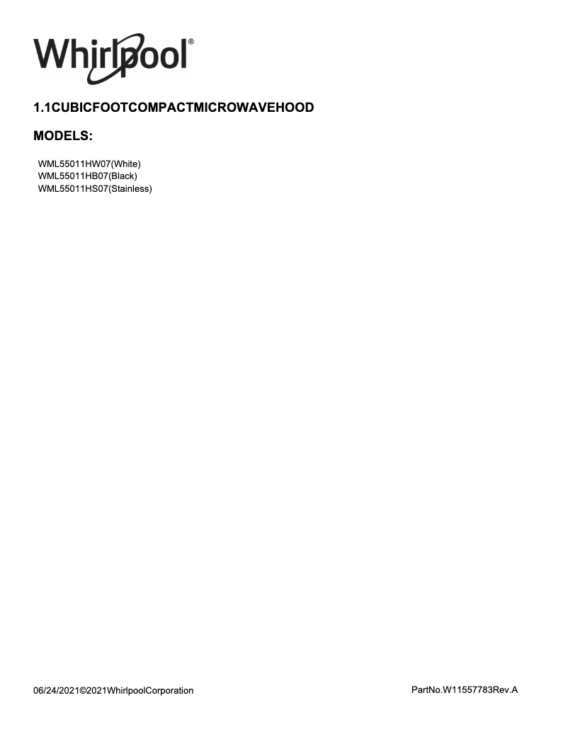 Page 1 of the manual Technical Sheet Whirlpool WML55011HS