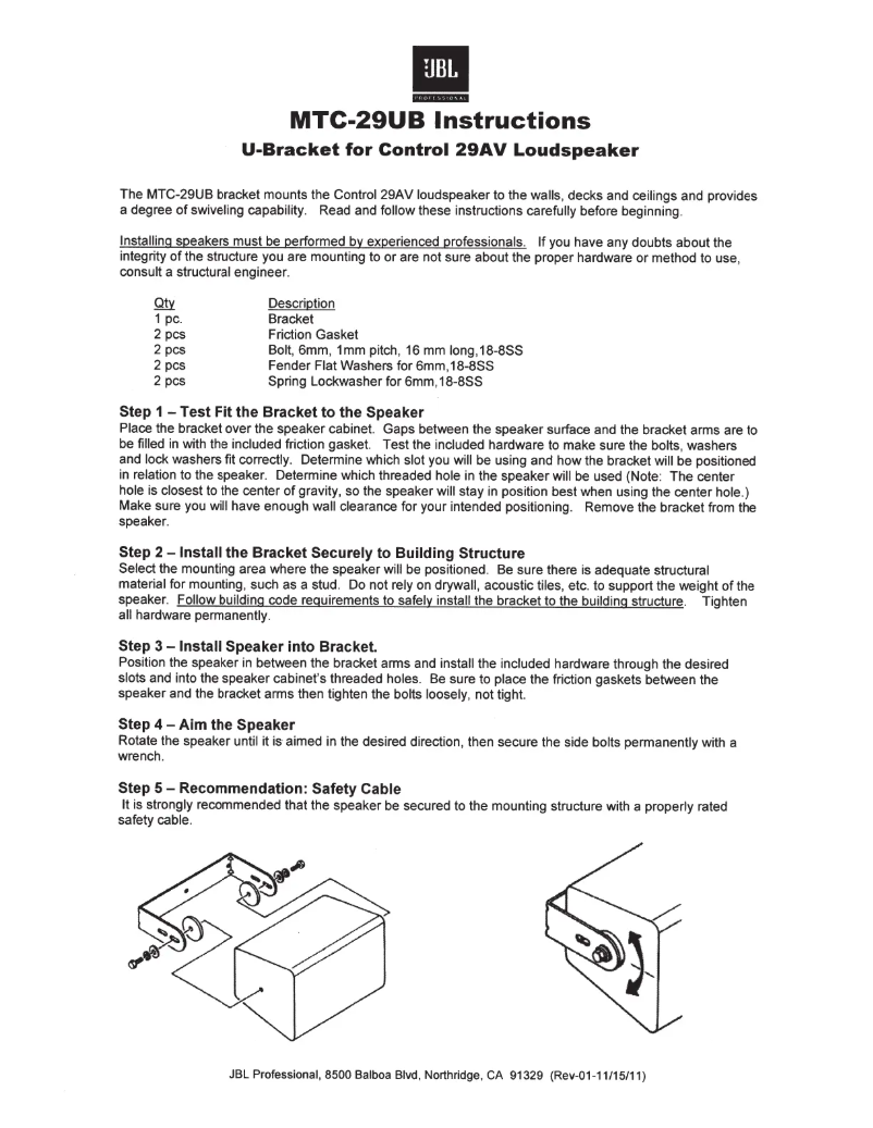 Page 1 of the manual User Manual JBL MTC-29UB