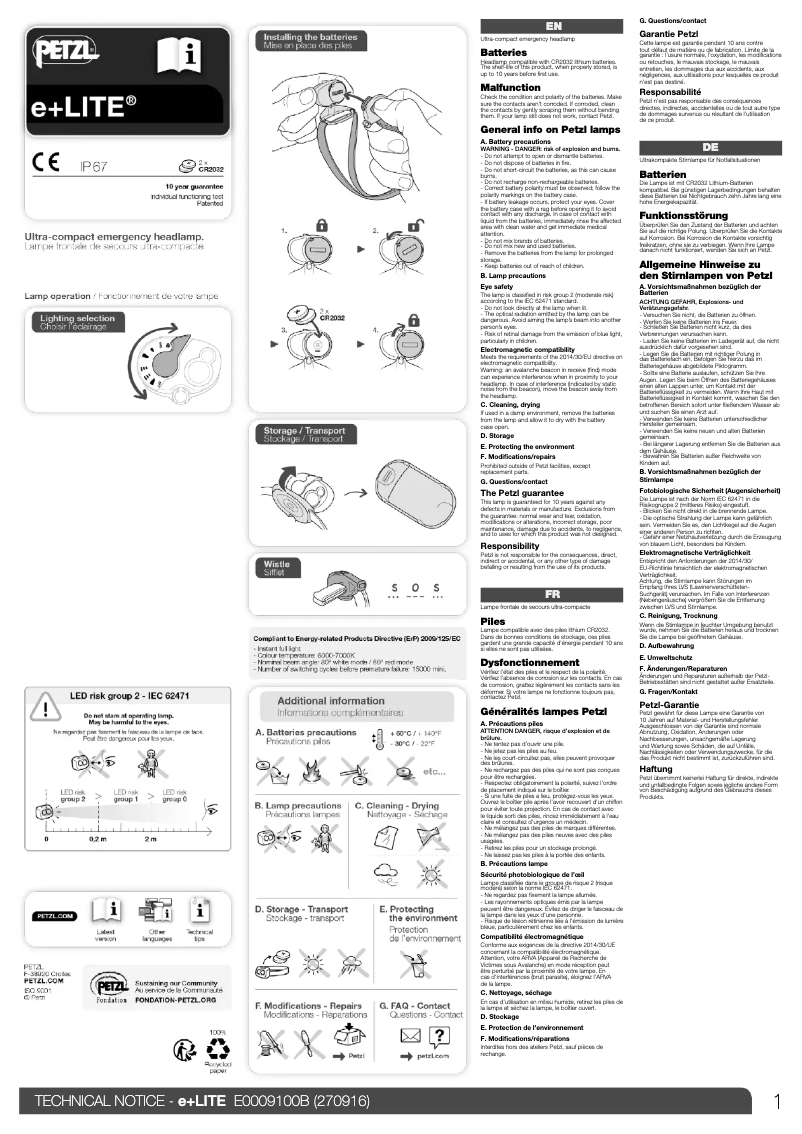 Page 1 of the manual User Manual Petzl E+Lite 50
