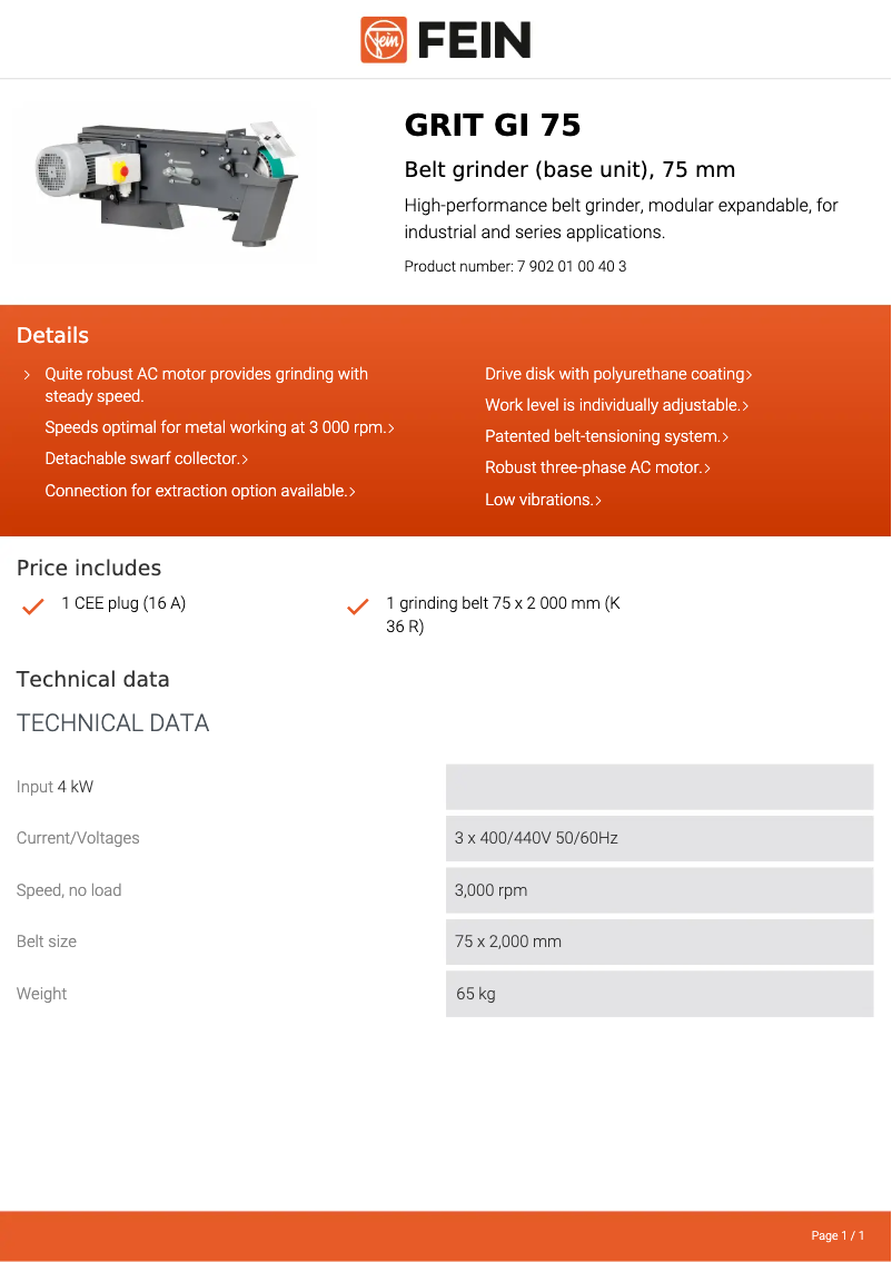First page image of the manual for GRIT GI 75